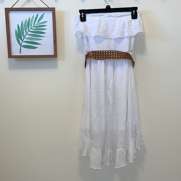 White strapless belted hi low dress - Picture 4 of 15